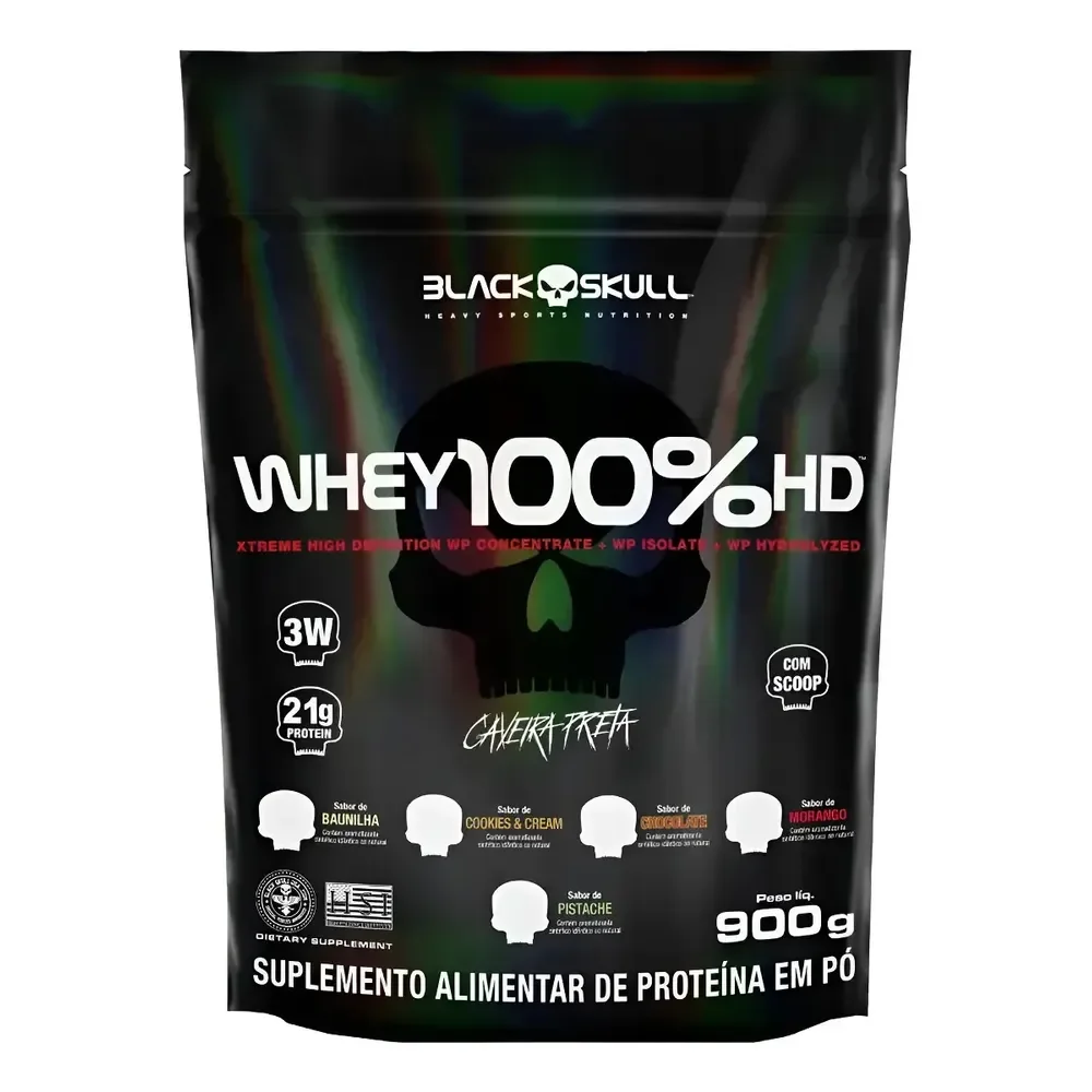 Whey 100%hd (900g - Refil) - Black Skull Sabor Chocolate
