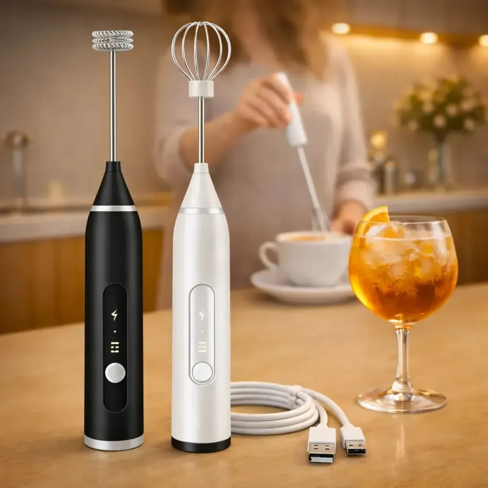 Mini Mixer Misturador De Bebidas Elétrico 2 Em 1 Portátil Recarregável Mexedor De Ovos Whey Leite Café Espuma Shake Drinks Capuccino Suco Comica Sortido