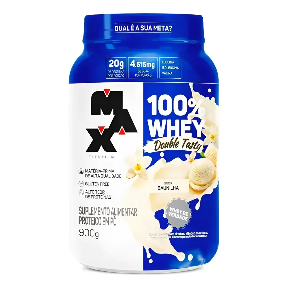100% Whey Double Tasty Baunilha Max Titanium 900g Baunilha