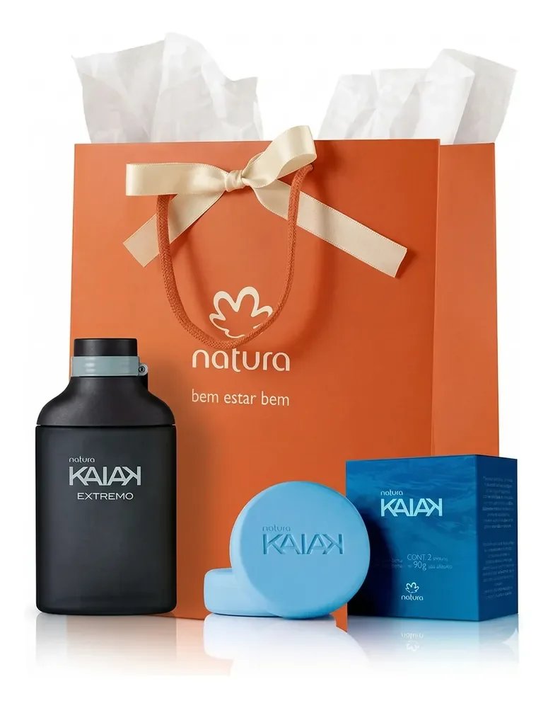 Kit Presente Kaiak: Deo Colônia Extremo 100ml + 2 Sabonetes Barra Corpo E Barba 90g + Sacola Presente M
