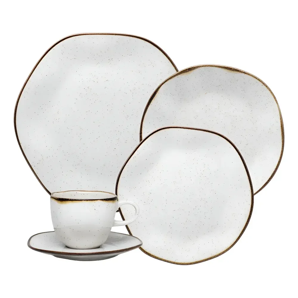 Aparelho De Jantar 30 Peças Ryo Maresia Oxford Porcelana Branco E Marrom Marrom E Branco Liso