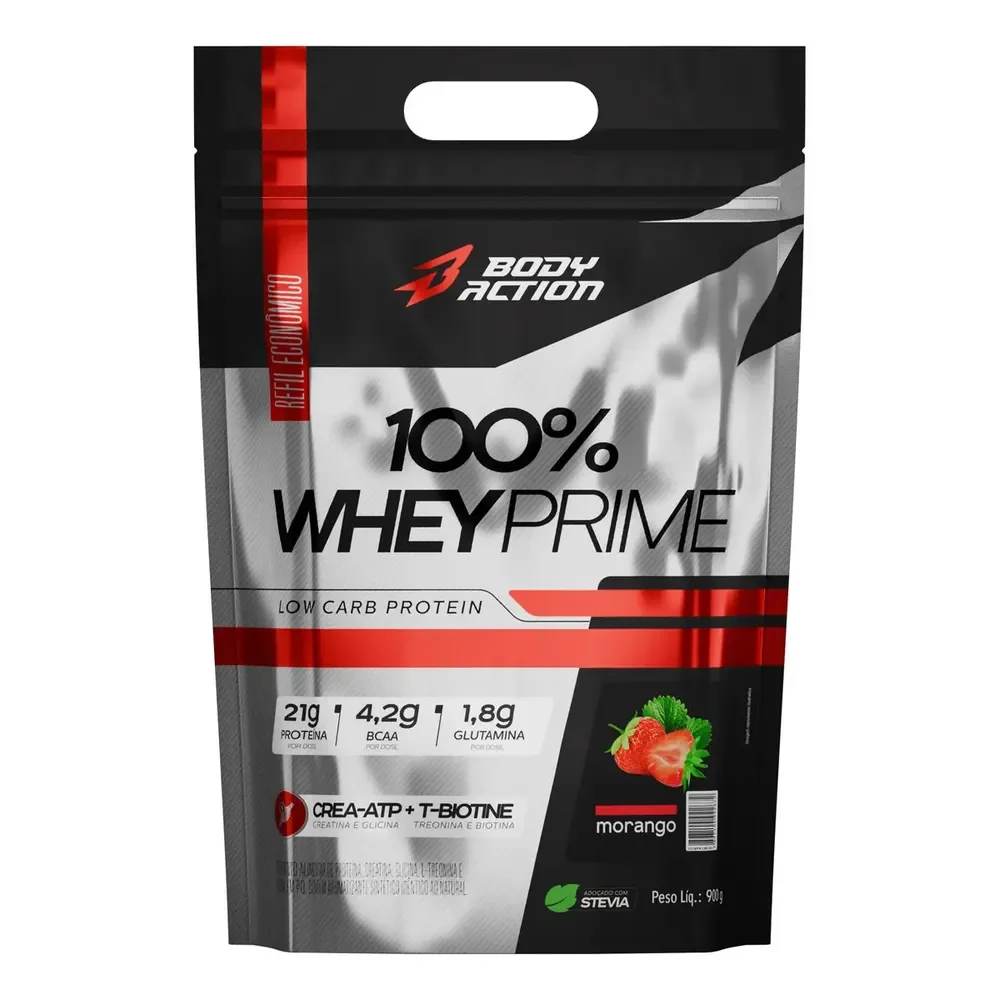 100% Whey Protein Concentrado Prime Refil Low Carb Creatina Sabor Morango