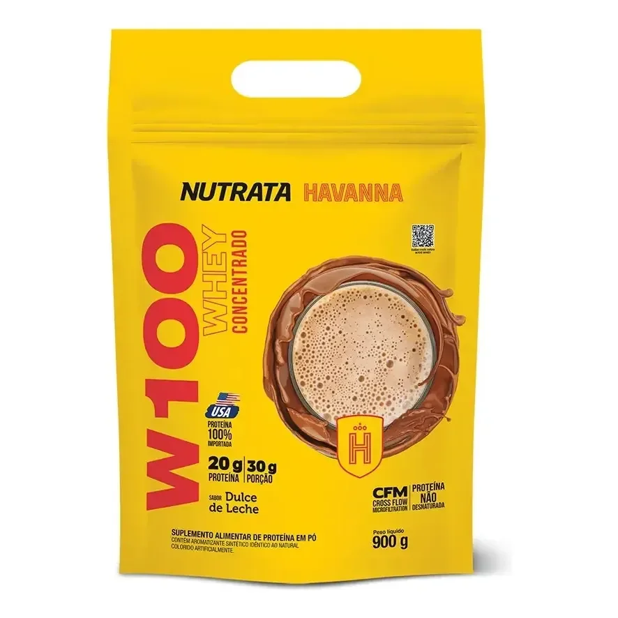 W100 Whey Concentrado Refil Pouch 900g Ducle De Leche Havanna Nutrata Doce De Leite Havanna