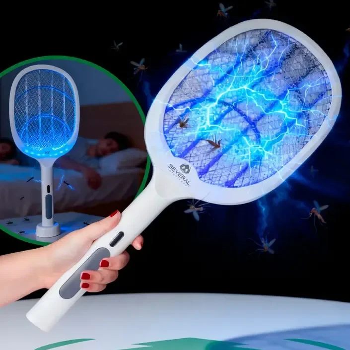 Raquete Elétrica Several Importados Recarregável Mata Pernilongos Mosquitos E Atrai Com Iluminação Uv Branco 127/220v