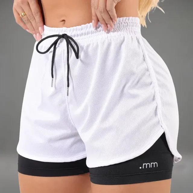 Short Duplo 2 Em 1 Fitness Bermuda Cintura Alta Feminino