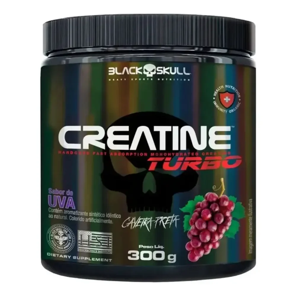 Suplemento Em Pó Black Skull Caveira Preta Turbo Carboidratos Sabor Uva Em Pote De 300g