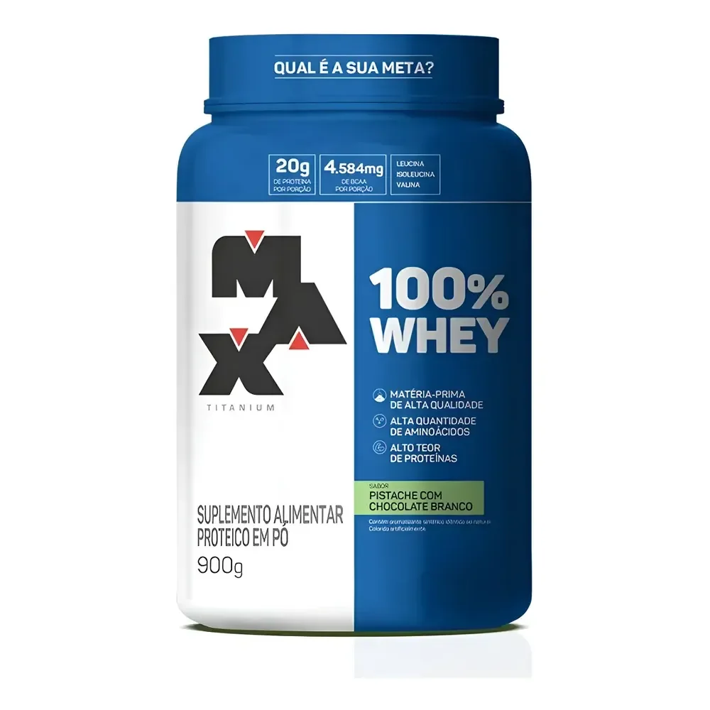Whey Max Titanium Concentrado 100% Proteina Pure 900g Sabor Pistache C Choc Bco Pistache Com Chocolate Branco