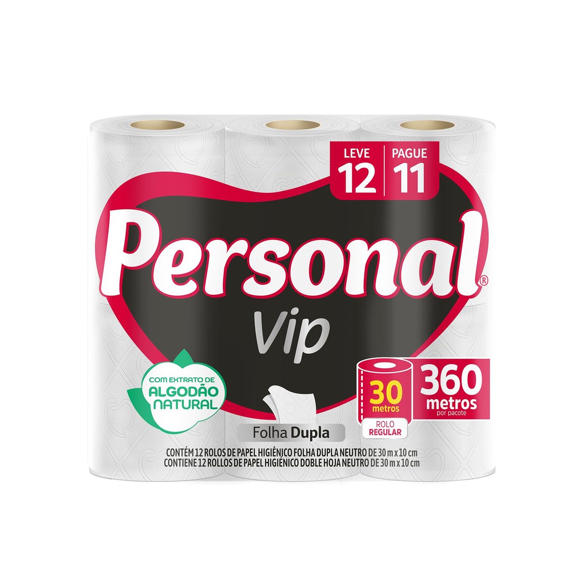 Personal VIP - Papel Higiênico, Folha Dupla, 12 unidades (Embalagem pode variar)