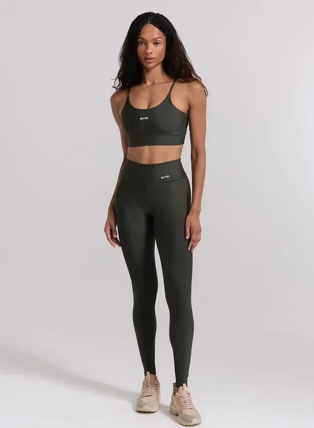 Conjunto Feminino Fitness Zero Transparência Legging E Top Verde-escuro Liso P