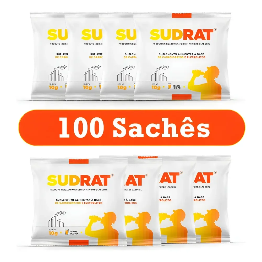 Carboidrato Sudrat Isotônico Em Pó Sabor Morango 100 Sachês Vegano