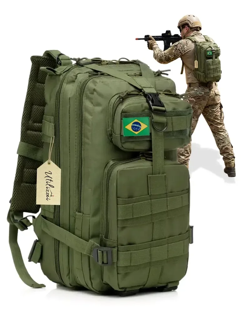 Mochila Tática Militar Bolsa Resistente 30 Litros Super Reforçada Impermeável Bandeira Brasil Brinde Utilizzei