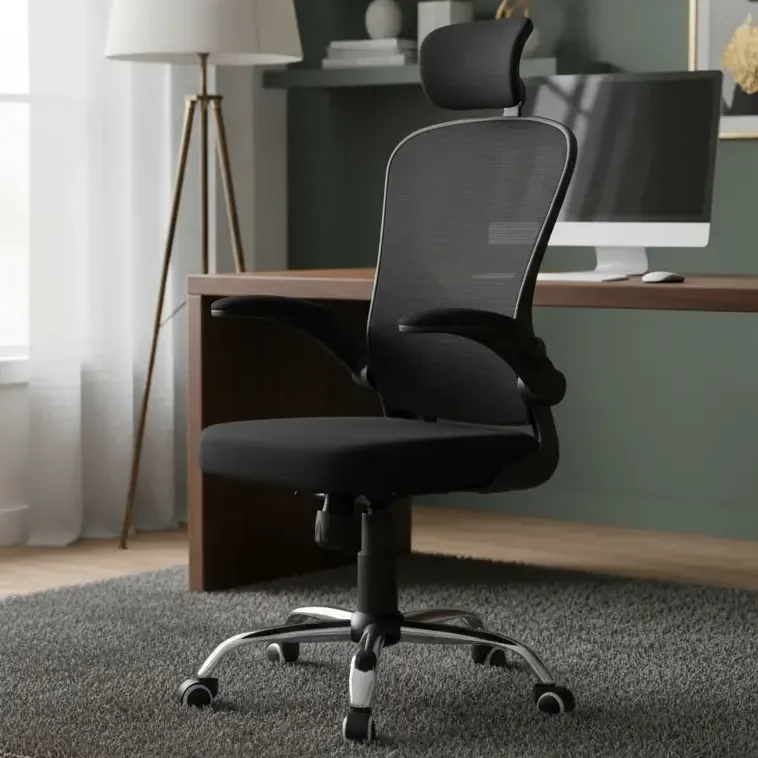 Cadeira De Escritório Ergonômica Giratória B100 Boston Preta Com Estofado Mesh Com Ajuste Lombar Luvinco Preto Malha