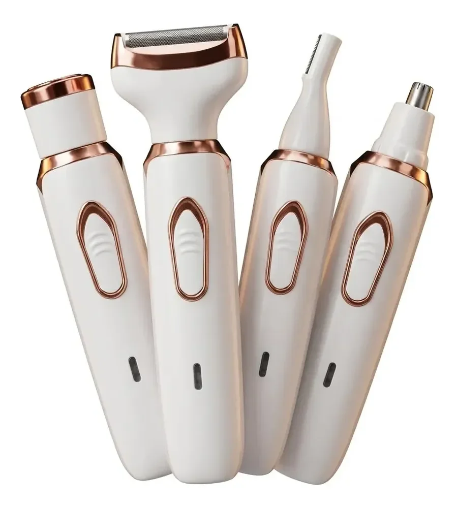 Depilador Removedor De Pelos Recarregável Elétrico 4 Em 1 Rosa E Branco 127/220v