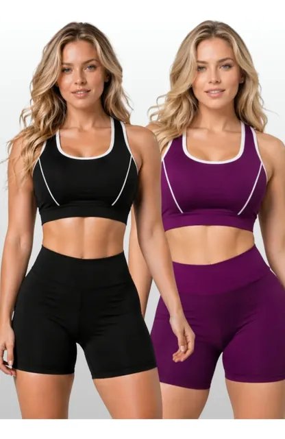 Kit 2 Conjunto Fitness Feminino Top Short Roupa De Academia