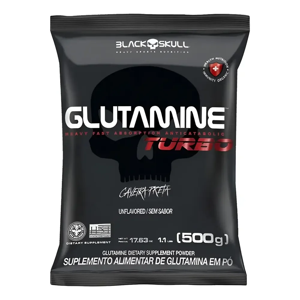 Glutamina Turbo 500g Refil Black Skull Original Promoção Sem Sabor