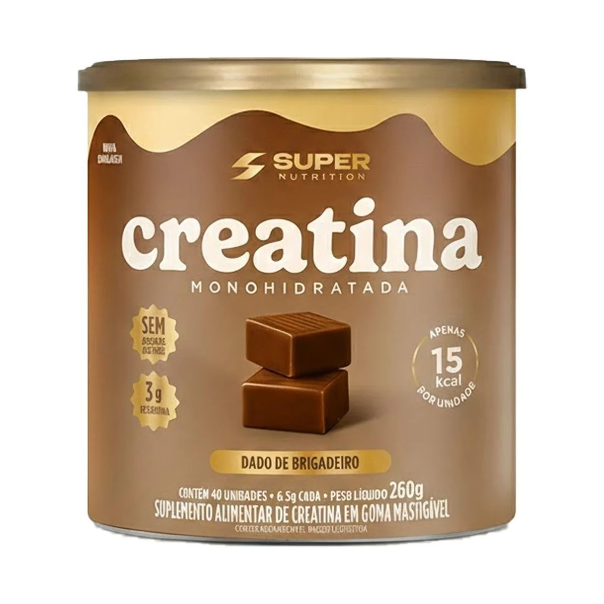 Creatina Monohidratada em Caramelo Mastigável Sabor Brigadeiro 40 Unidades 260 g Super Nutrition