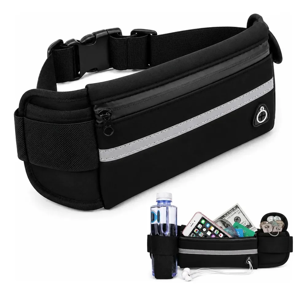 Pochete Esportiva Running Porta Celular E Garrafa Preto Lisa