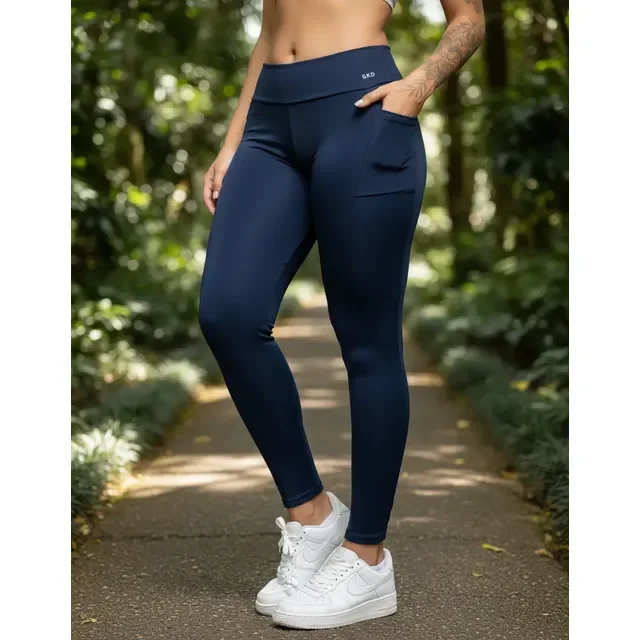 Calça Legging Bolso Gkd Cintura Alta Leg Zero Transparência