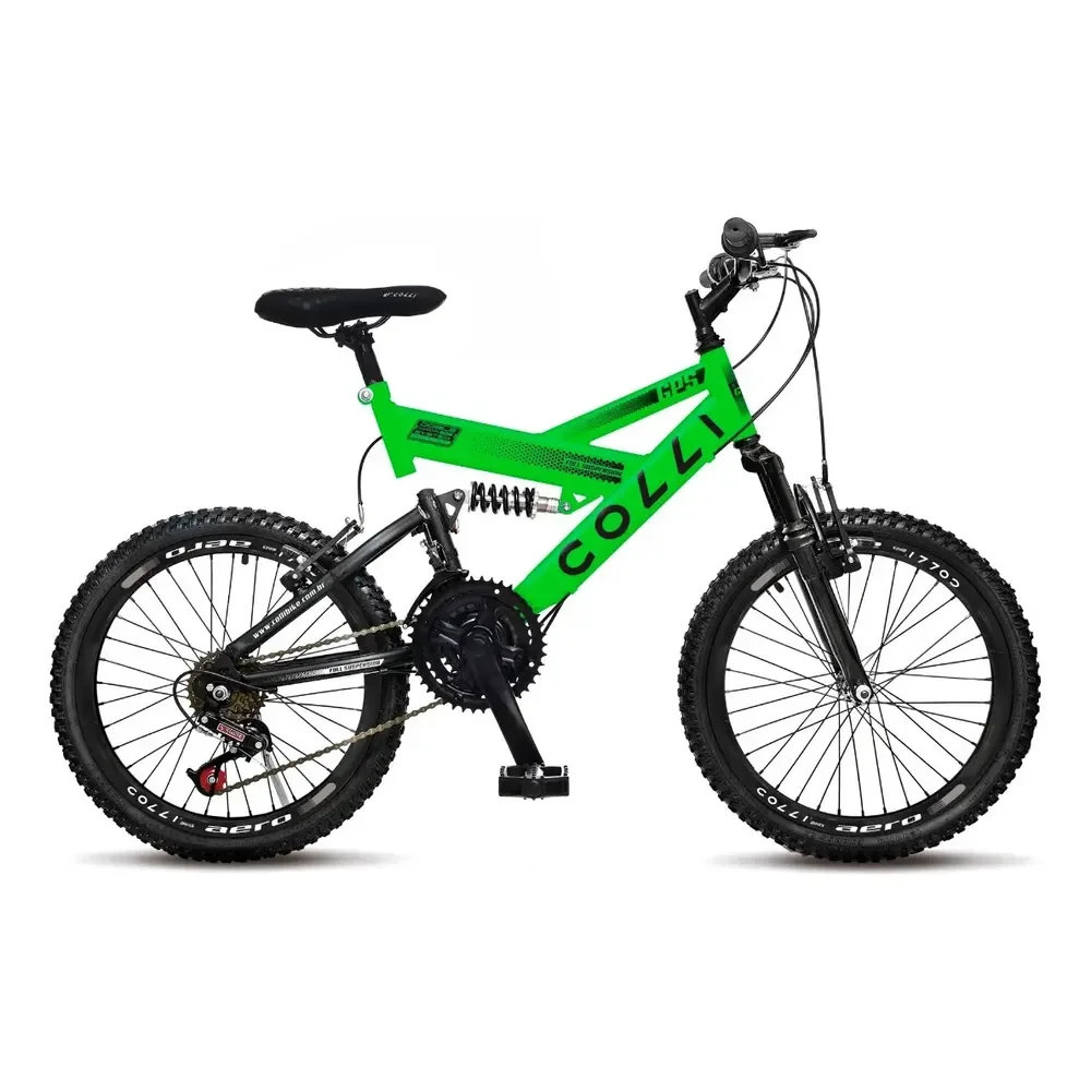 Bicicleta Gps Aro 20 Aço Carbono Dupla Suspensão Colli Verde Neon 14