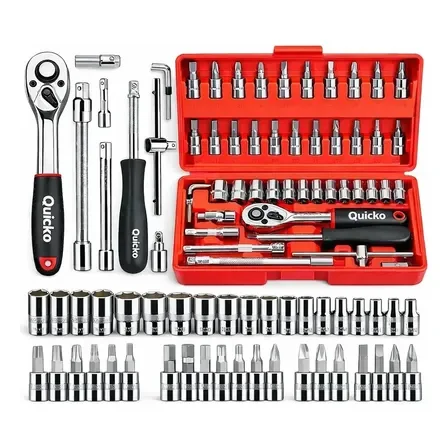 Kit Ferramentas Quicko 46 Peças Com Soquetes E Chaves De Fenda, Catraca E Allen Vermelho