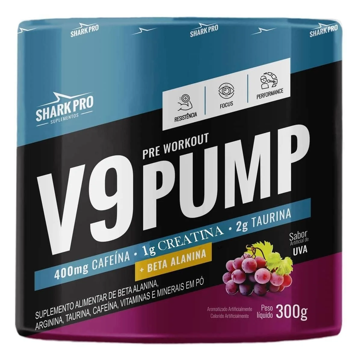 Sharkpro V9 Pump Pré Treino 300G Sabor Uva