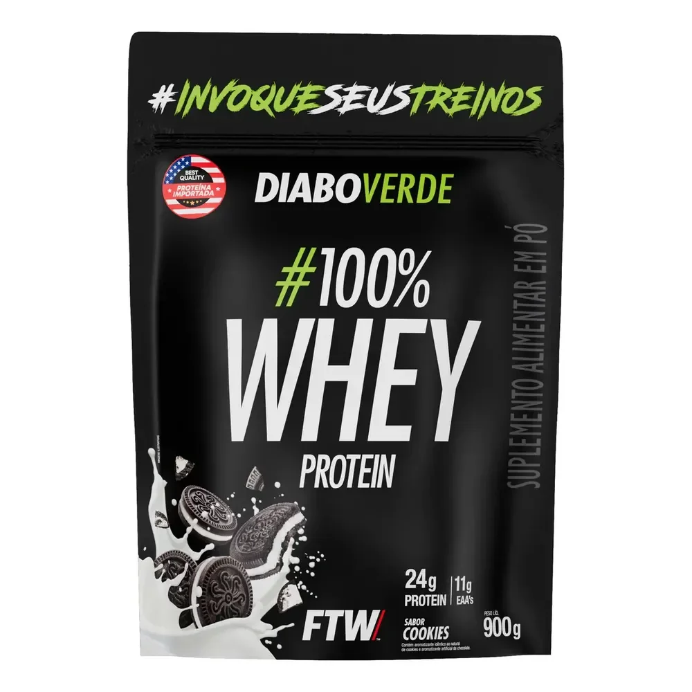 100% Whey Protein 900g Sabor Cookies Diabo Verde - Ftw Biscoitos