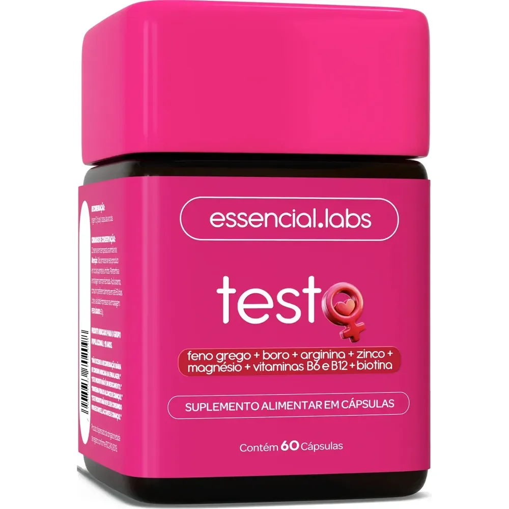 Testo Essencial Para Mulheres - Fórmula Exclusiva Com Feno Grego + Boro + Arginina + Zma + Biotina + Vitaminas B6 E B12 - Precursor Da Testosterona - 60 Cápsulas Sem Sabor