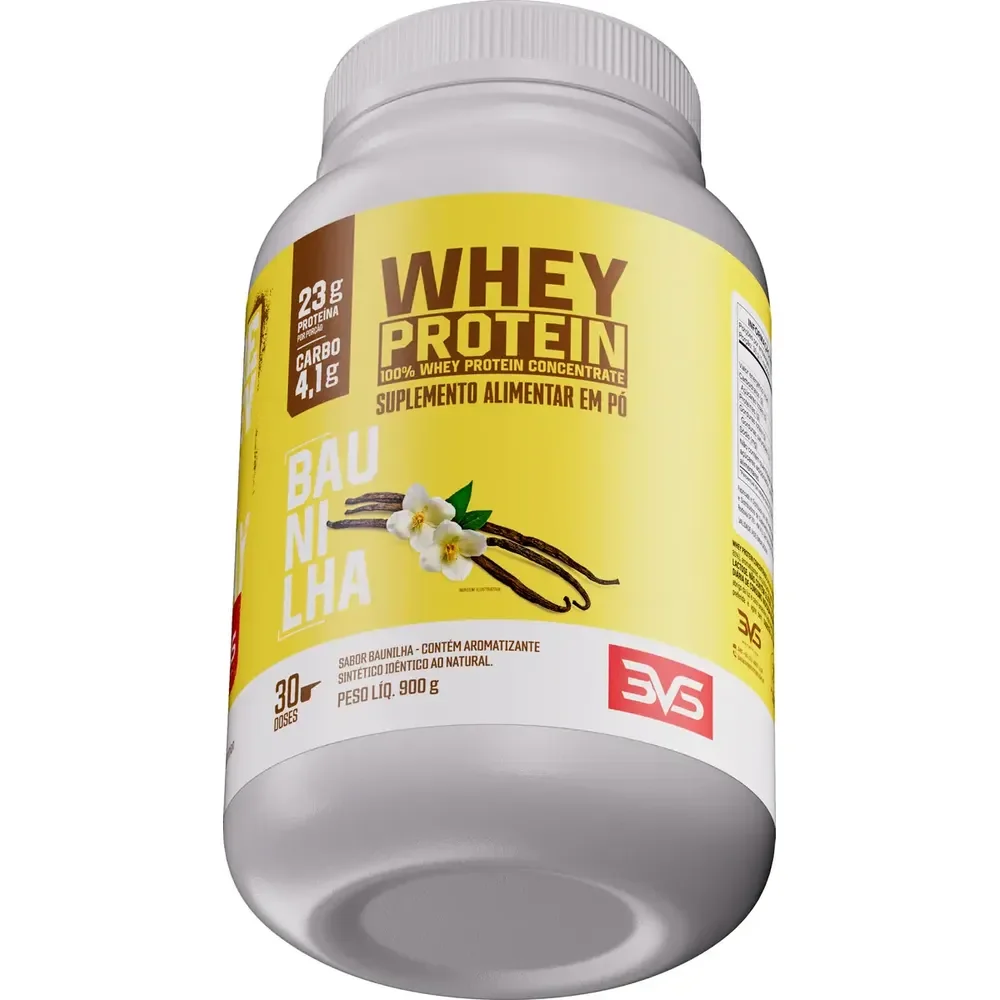 100% Whey Concentrado Com 23g De Proteína Por Dose - 900g. Sabor Baunilha