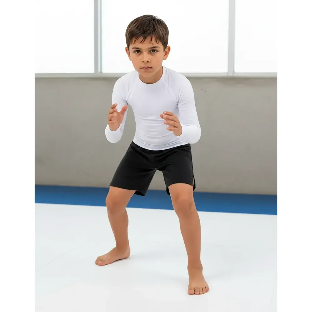 Rash Guard Kids Infantil Jiujitsu Manga Longa Treino Academi Branco Lisa 10