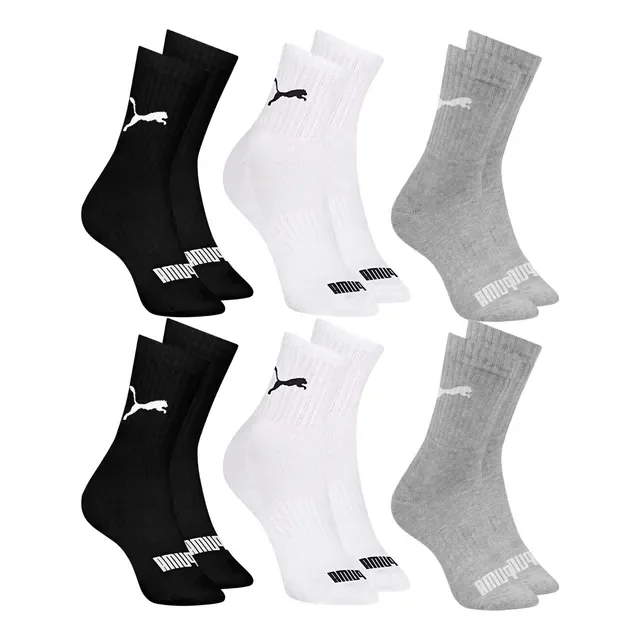 6 Pares Meias Puma Cano Médio Alto Atoalhada Academia Sport