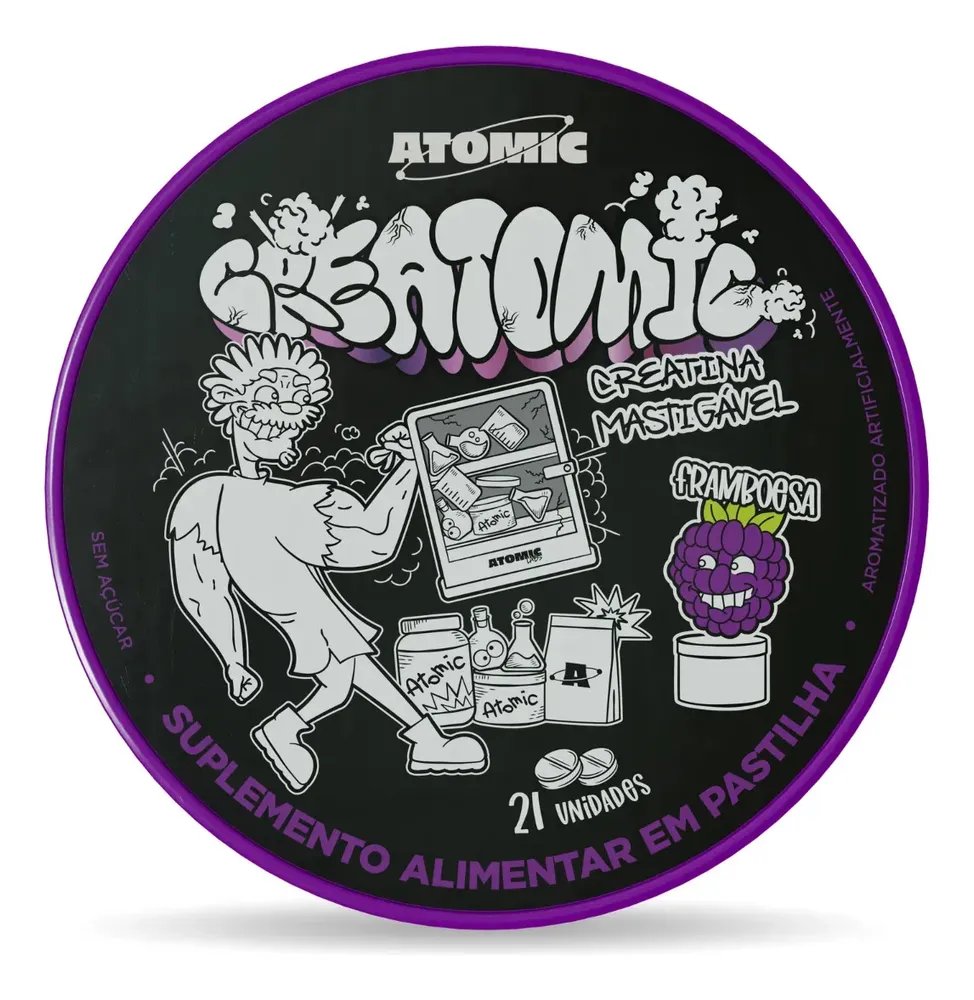 Creatina Mastigável Atomic Labs Creatomic Framboesa 21 Tabletes