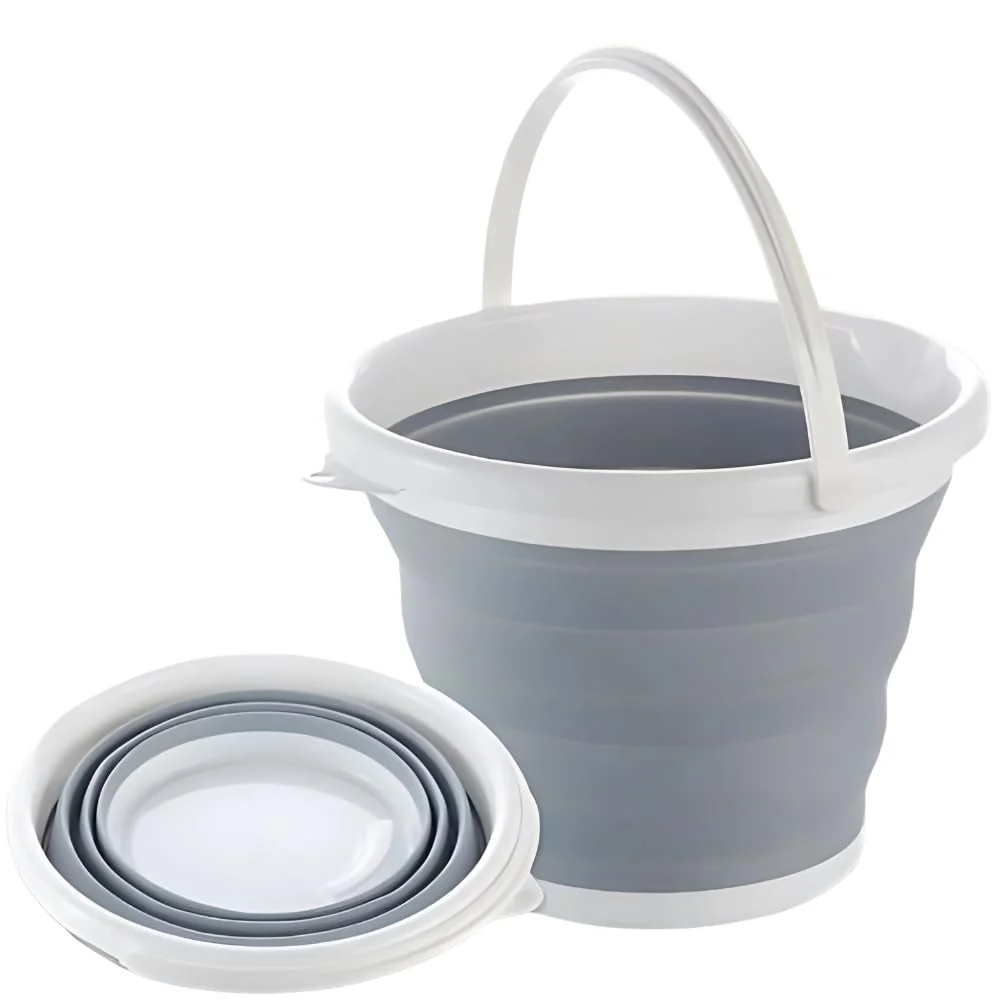 Balde De Silicone Dobrável 5L, Retrátil, Flexível, Compacto, Multiuso, Com Alça, Ideal Para Limpeza Doméstica