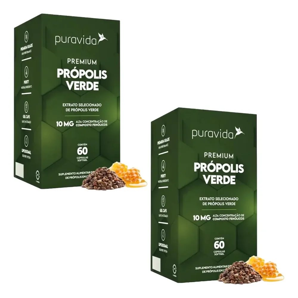 Kit 2x Própolis Verde 120 Cápsulas Puravida Imunidade Antibacteriano