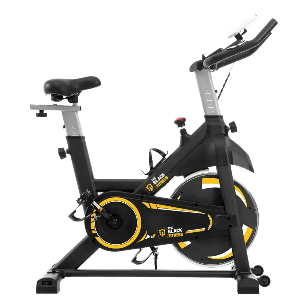 Bicicleta Ergométrica Spinning Para Cardio Preto E Amarelo Preto