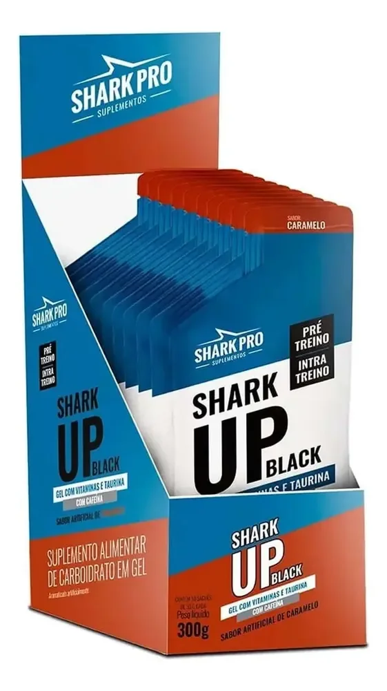 Gel Pré-treino Shark Up Black de Caramelo com 10 Sachês de 30g