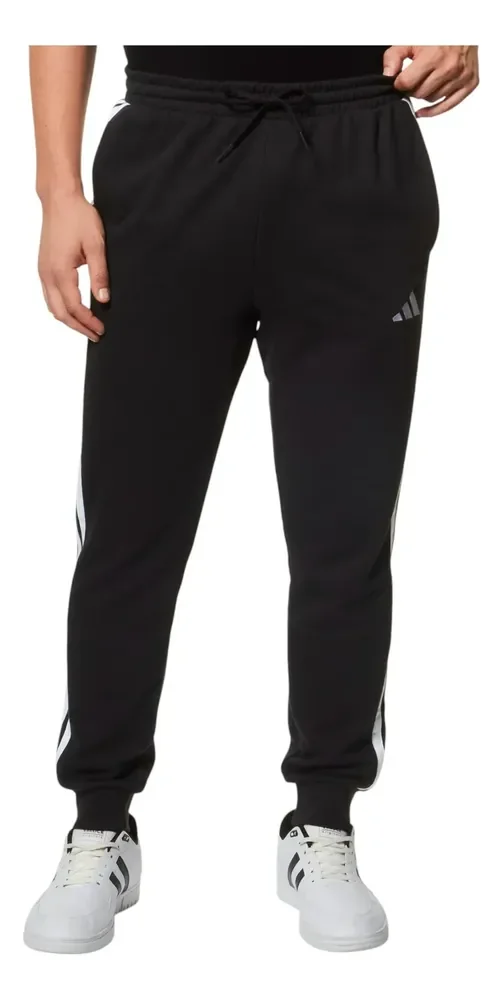 Calça Masculina Essentials French Terry 3 Listras adidas Preto E Branco Liso P