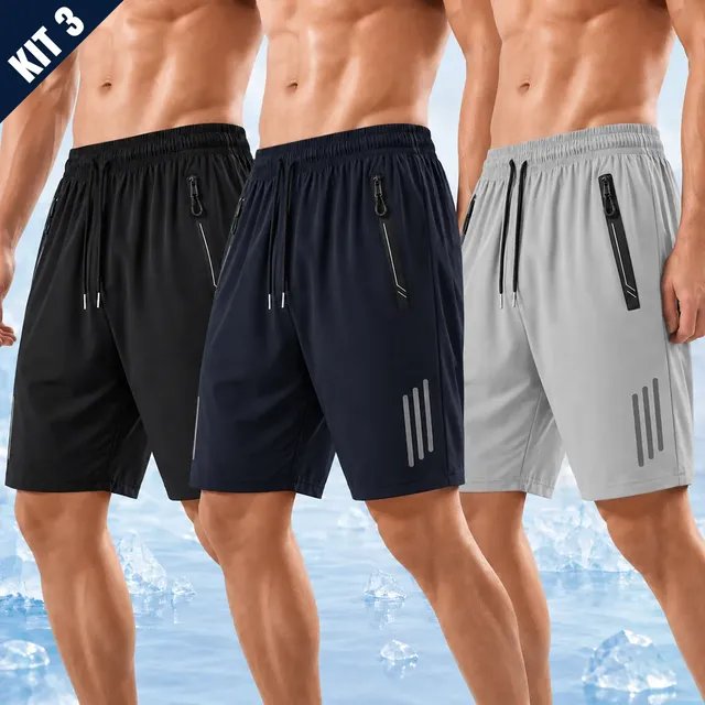Kit 3 Bermuda Masculina Short Tactel Secagem Rápida Academia