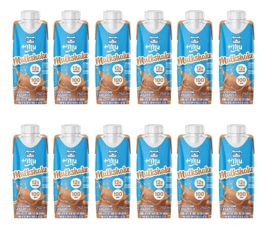 Pack Com 12 Garrafinhas Mulkshake Mais Mu Coco Com Caramelo
