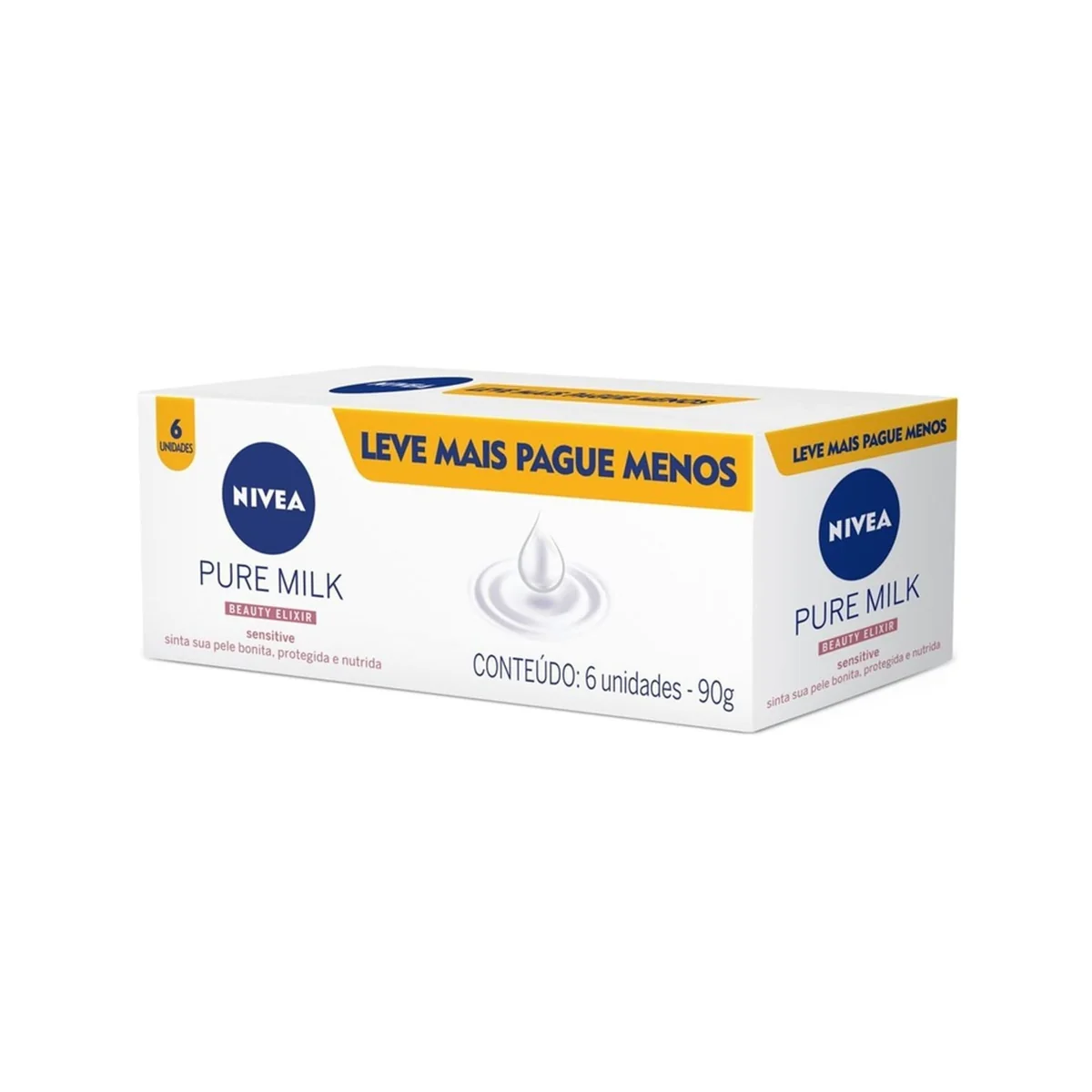 NIVEA Sabonete em Barra Pure Milk Sensitive Promo 6 un. 90g - Fórmula enriquecida com a preciosa essência do leite, proporciona uma pele macia e hidratada após o banho