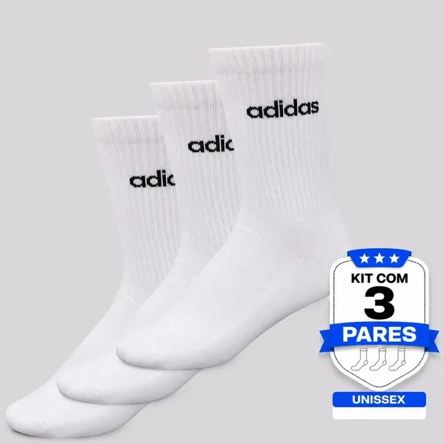 Kit Meia adidas Lin Crew 3 Pares Branca