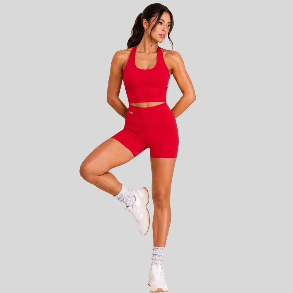 Conjunto Fitness Feminino Top Frente Unica E Bermuda Gringa Vermelho M