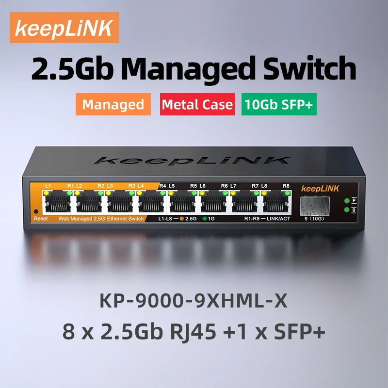 Switch gerenciado KeepLiNK de 2,5 Gb com 8 portas 2,5 Gb Ethernet 1 porta 10G SFP+