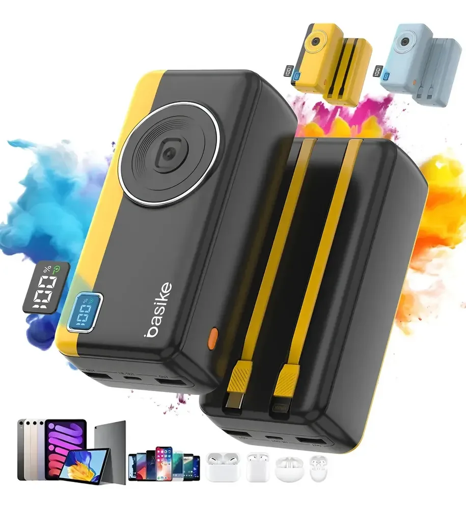 Power Bank Basike 30000mAh com Carga Rápida 22.5W e Cabos Integrados, para iPhone e Android