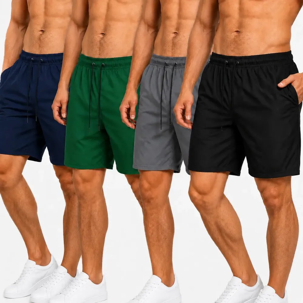 Kit 4 Bermudas Masculina Shorts Praia Tactel Academia Treino Preto/verde/cinza/azul-marinho Liso Gg