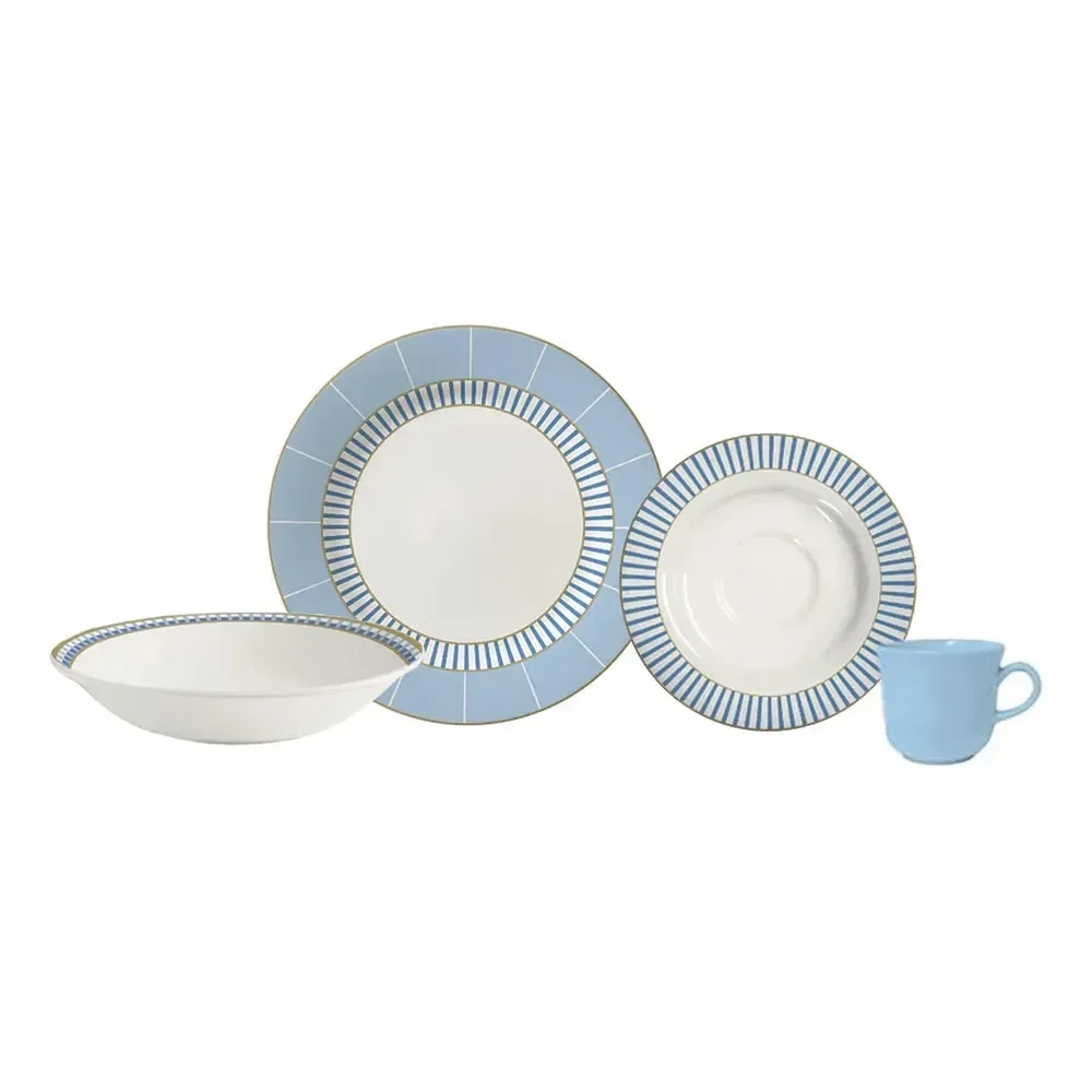 Aparelho De Jantar Ester Azul Cerâmica 16 Peças Azul-claro