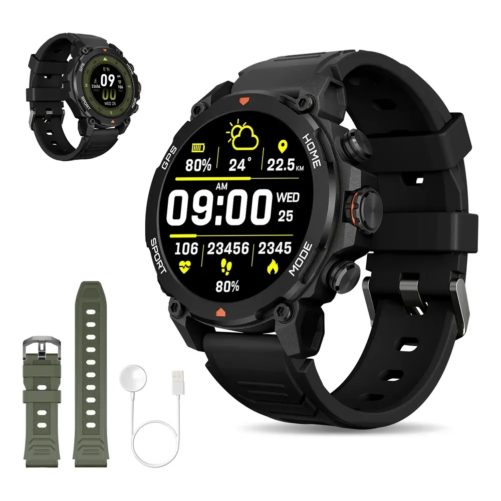 Relógio Smartwatch Esportivo Aurafit Gps Tela 1.43  Amoled Preto Esportiva Preto/verde