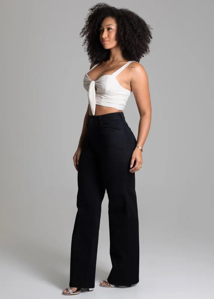 Calça Sarja Sawary Feminina Wide Leg_277557 Preto Liso 46