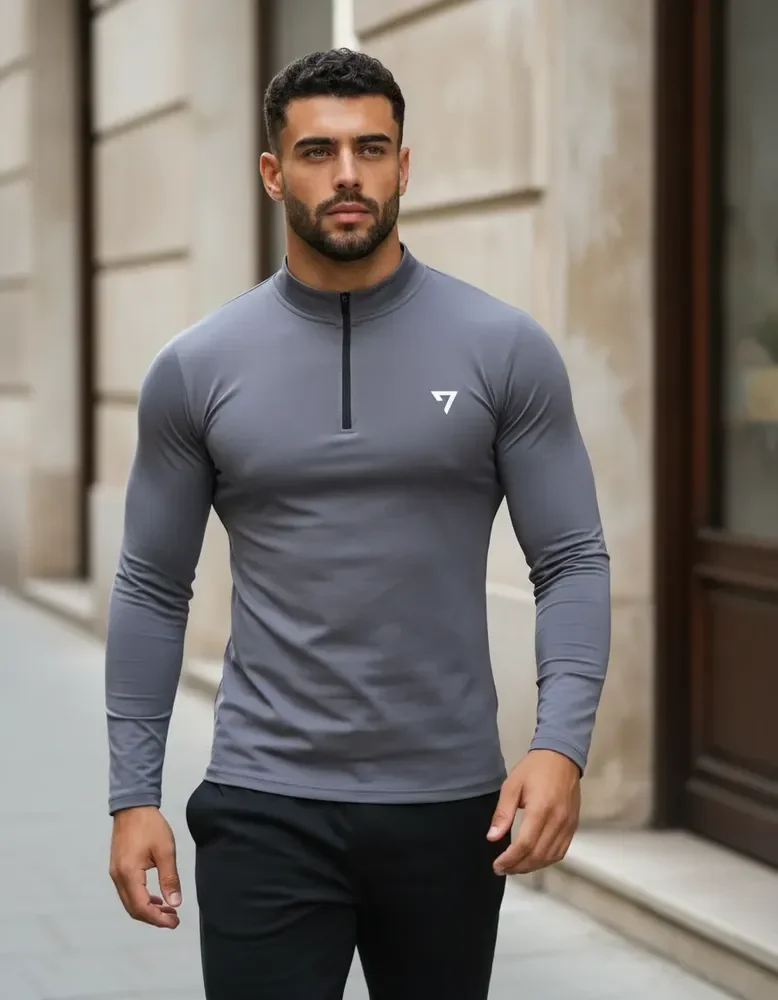 Camisa Térmica Masculina Segunda Pele Manga Longa Com Zíper Cinza M