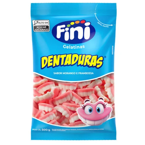Bala Fini Gelatina Dentadura Morango Com Framboesa 500gr