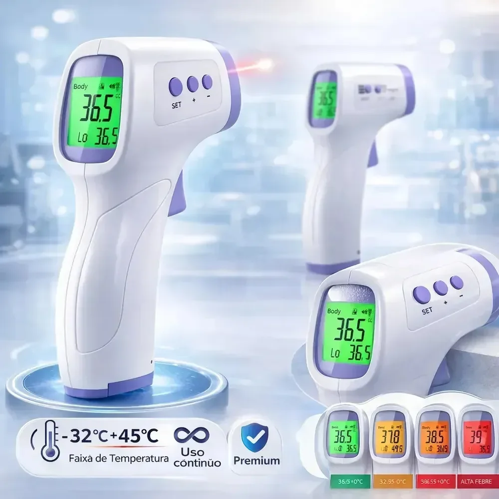 Termômetro Infravermelho Sem Contato Digital Medição Rápida Alta Precisão Display Lcd Memória Alarme Sensor Davely